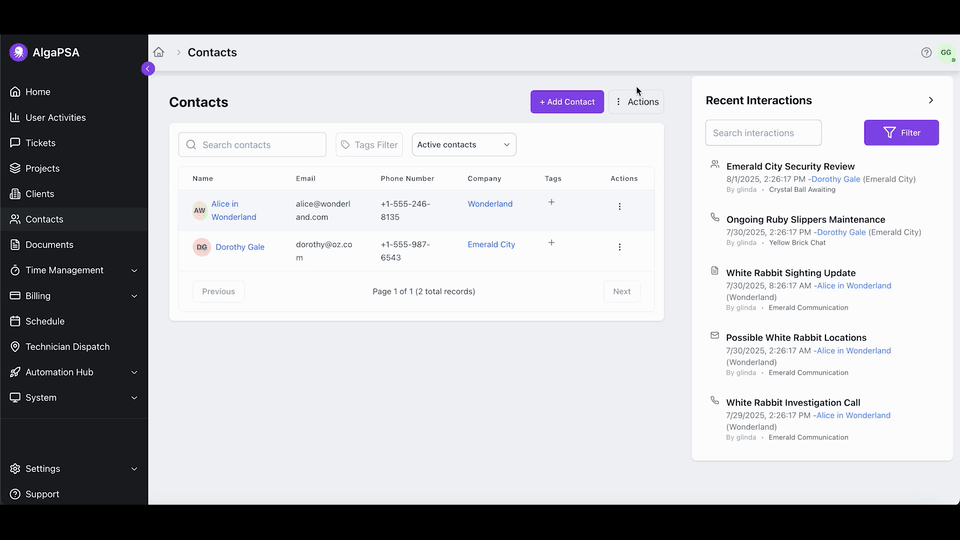 Client and Contact Management demonstration